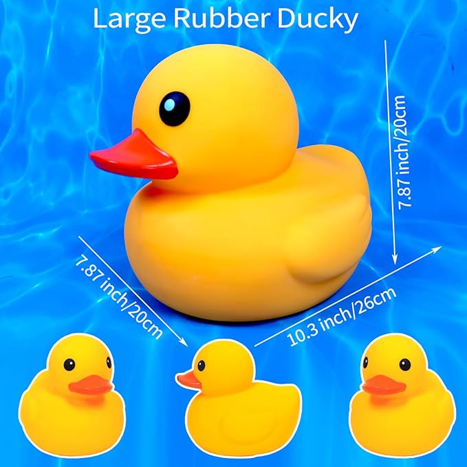 10.3" No Hole Giant/Big/Large Waterproof No 'Bebe' Noise Rubber Funny Yellow Duck/Ducikes Bath/Pool/Water Toy Without Hole for Kids Office Home Desktop Decor and IT Programmer Partner