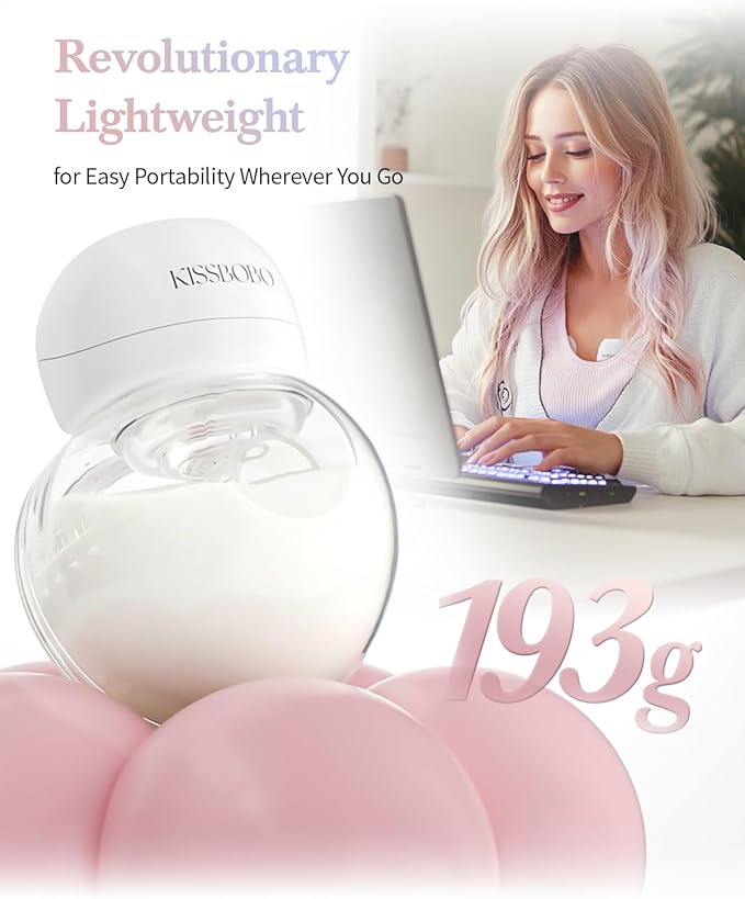 KISSBOBO ABP-1508 Hands Free Breast Pump Wearable with Storage Bag, Wearable Breastfeeding Pump Strong Suction, Low Noise, 3 Modes 9 Levels, with 21/24mm Insert/Flange, 2 Pack (Red)