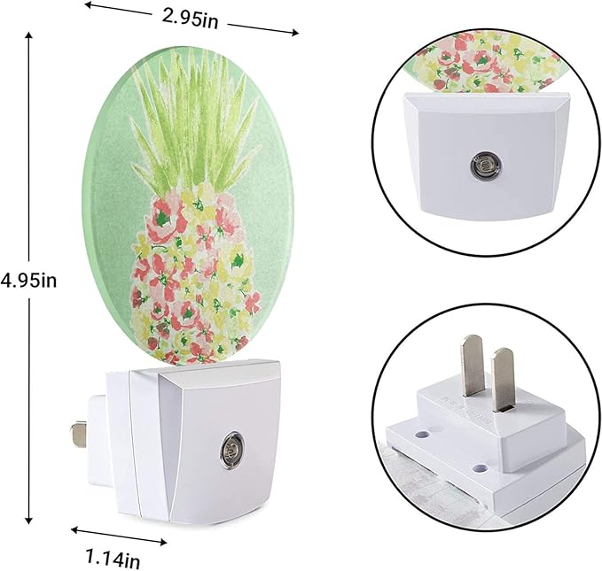 EKOBLA Cute Pineapple Night Light Tropical Fruit Plug-in Nightlights with Dusk to Dawn Sensor, 0.5W Energy Efficient Lighting for Bedroom & Kitchen (Auto On/Off Home Decor)