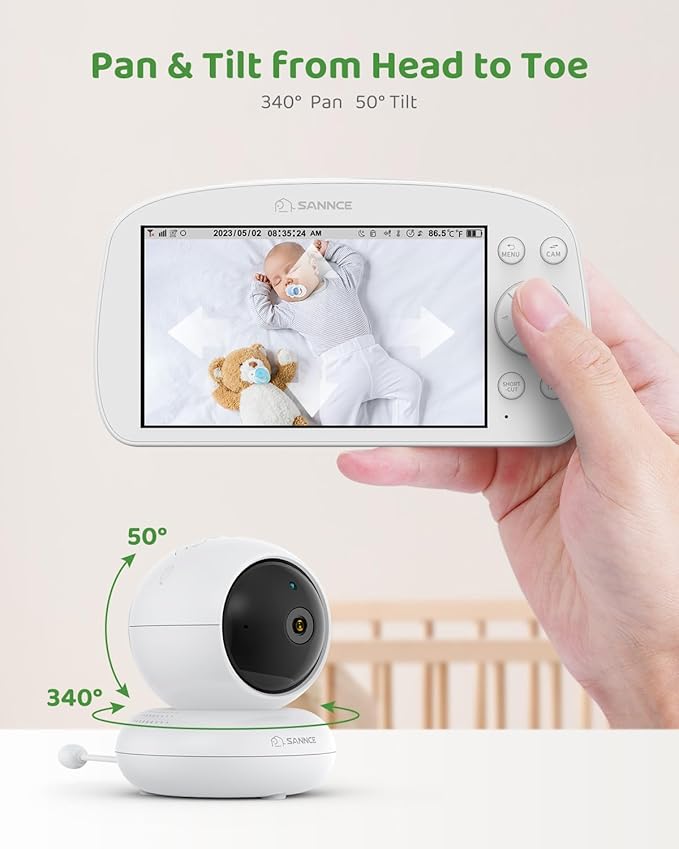 SANNCE Baby Monitor with 1080P Camera & Night Light,5.5" Baby Monitor with Temperature and Sound Alarm, PTZ,IR Night Vision,Power Reminder,1000ft Range