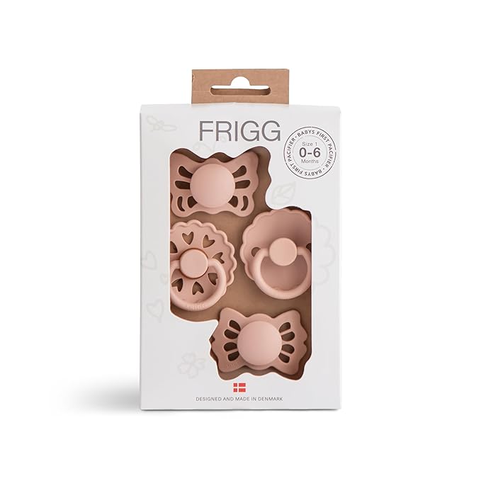 FRIGG Baby's First Pacifier Set | Floral Heart 4-Pack | Made in Denmark | BPA-Free (Blush, 0-6 Months)