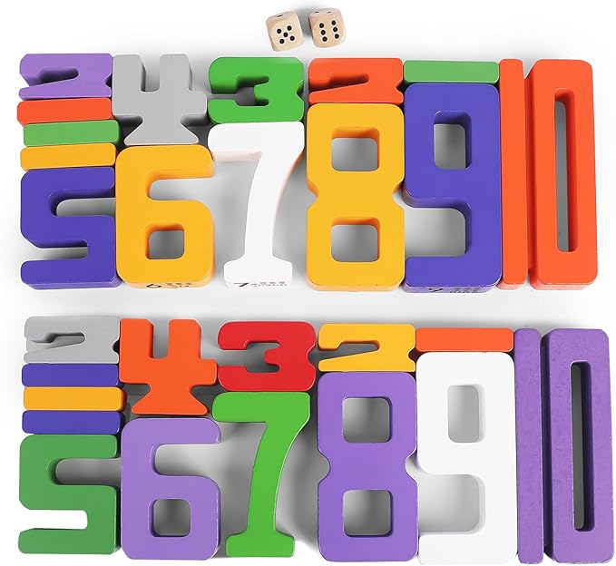 Wooden Number Building Blocks, Large Digit Blocks 1-10, 30 Pcs Math Blocks Number Toys for Kids, Educational Blocks for Toddlers, Toys to Learn Numbers for 3 Year Olds +