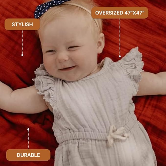 Parker Baby Muslin Blanket | 100% Soft Cotton Toddler Quilt & Baby Muslin Swaddle | Gender Neutral Design 47" x 47" Blanket