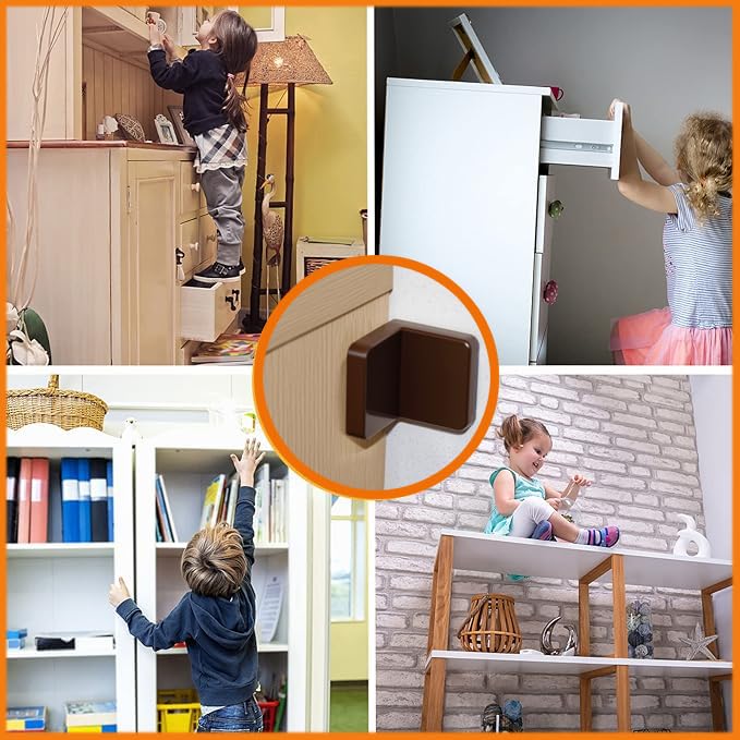 Furniture Anchors 4 Pack,Aesthetic & Invisible Once Installed,Secure 600 lbs Bookcase Dresser to Wall,Anti-Tip Furniture Safety Anchor to Childproof and Babyproof Your Home (Brown)