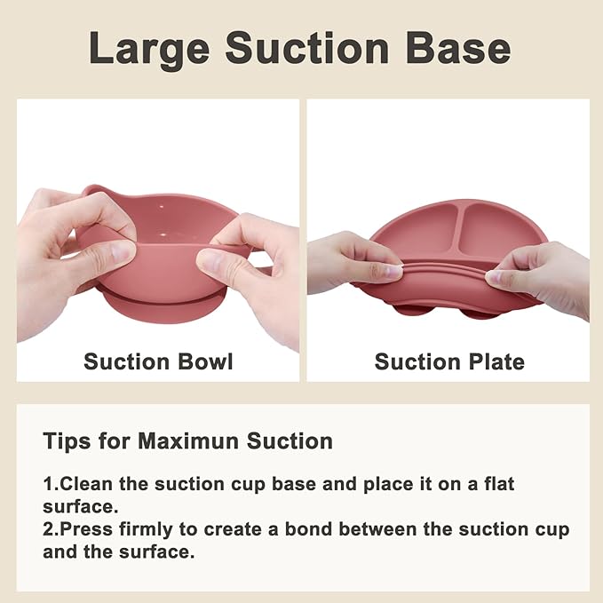 Silicone Baby Feeding Set | Baby Led Weaning Supplies Includes Suction Bowls and Divided Plates, Adjustable Bib, Baby Utensils Spoons and Forks,Cup | Baby Feeding Essentials (Red)