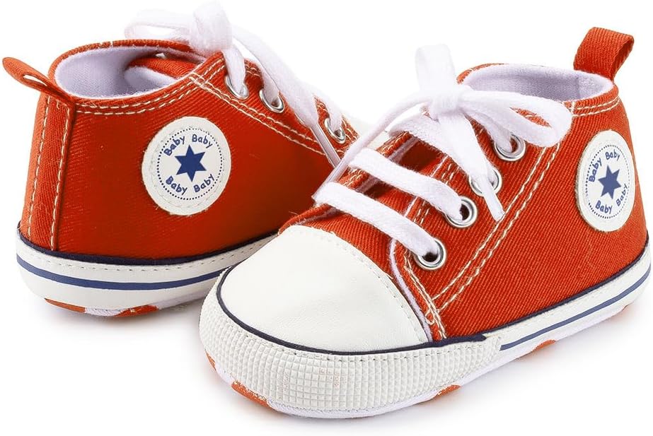 Meckior Baby Girls Boys Canvas Sneakers Soft Sole High-Top Ankle Infant First Walkers Crib Shoes