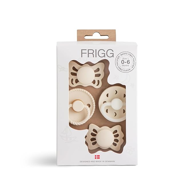 FRIGG Baby's First Pacifier - Moonlight Sailing 4-Pack | Made in Denmark | BPA-Free (Cream, 0-6 Months)