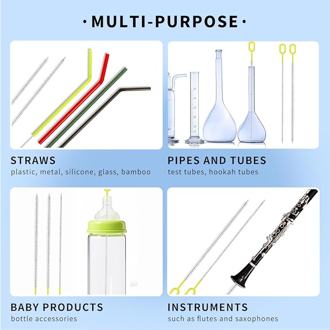 Straw Cleaner Brush Set – 10 Inch, 5 Sizes (4–12mm) Nylon Bristles – Heavy-Duty, Non-Scratch, Easy-Grip Handle – for Reusable Straws, Baby Bottles, Sippy Cups & Pipes