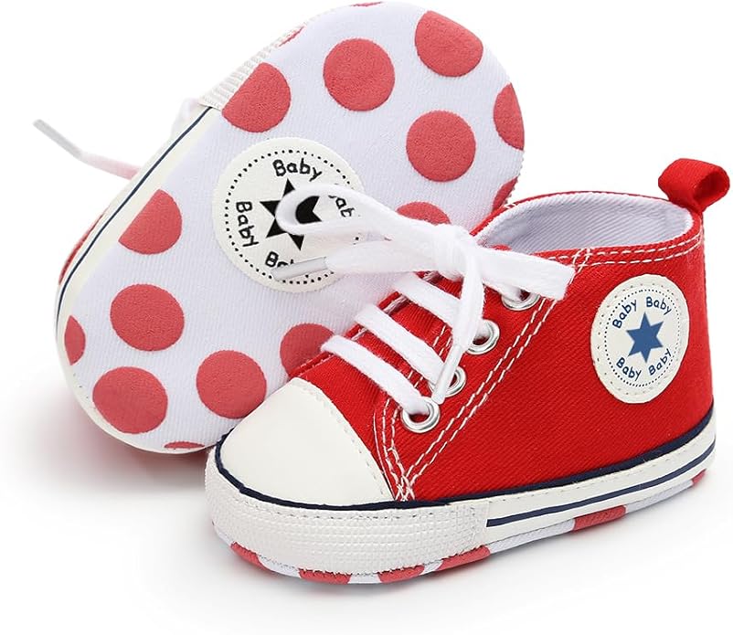 Meckior Baby Girls Boys Canvas Sneakers Soft Sole High-Top Ankle Infant First Walkers Crib Shoes