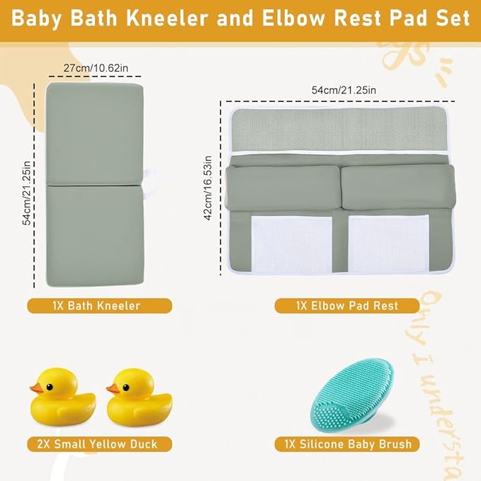 Baby Bath Kneeler and Elbow Rest Pad Set | Bath Kneeling Pad for Bathing Baby with Toy Organizer Pockets，Soft Non-Slip Baby Bathtub Mat for Baby Bathing，Gifts for Parents