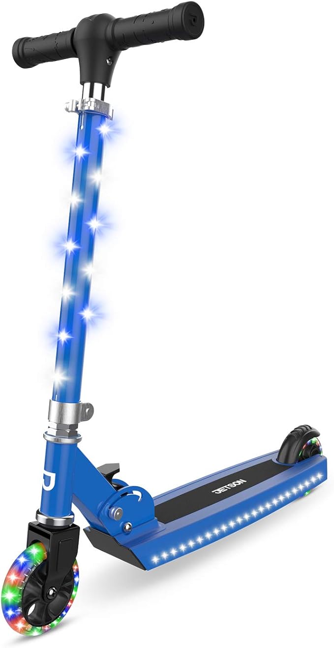 Jetson Jupiter Kids 2-Wheel Light-Up Kick Scooter, LED Lights on Handlebar, Stem, Wheels & Deck, Adjustable Handlebar, Rear Brake, Easy-Folding Mechanism, Ages 5+