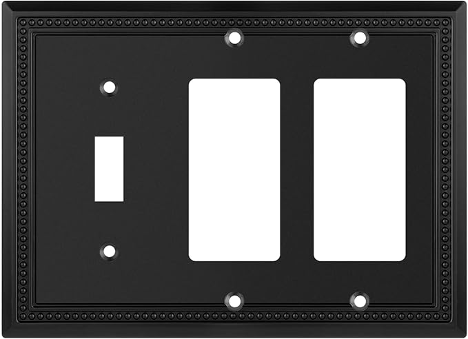 Henne Bery Sunken Pearls Heavy Duty Decorative Wall Plate Switch Plate Outlet Cover (Single Toggle/Double Decorator, Matte Black)