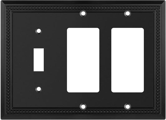 Henne Bery Sunken Pearls Heavy Duty Decorative Wall Plate Switch Plate Outlet Cover (Single Toggle/Double Decorator, Matte Black)