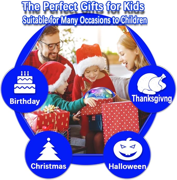 VNVDFLM Kids Toys Hover Soccer Ball with LED Light and Soft Foam Bumper, Air Floating Soccer Ball - Indoor Outdoor Game Gifts for Boys & Girls (Age 3-9) (Blue)