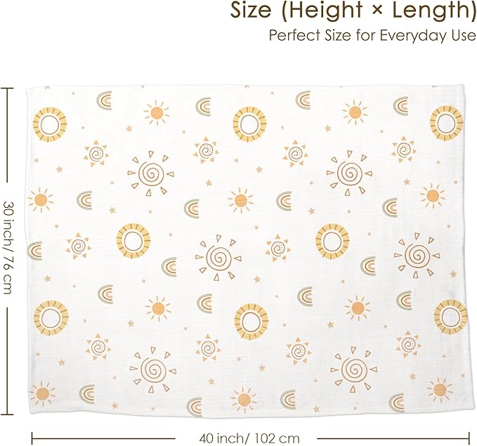 Sun Baby Blankets for Boys Girls, Soft Nursery Minky Blankets with Muslin and Dotted Fleece Back 30x40 inches, Receiving Bed Quilt for Newborn, Infants, Toddlers