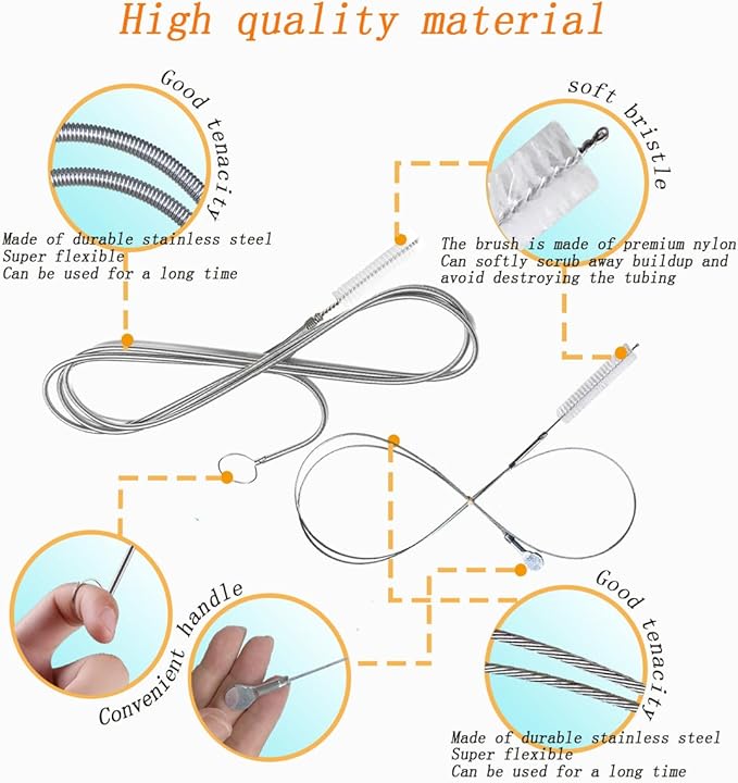 2-Pack Long Pipe Cleaners - 61" & 40" Stainless Steel Tube Cleaning Brush Set, Flexible Sunroof Drain Cleaning Tool for Sink, Refrigerator, Aquarium, Car Maintenance