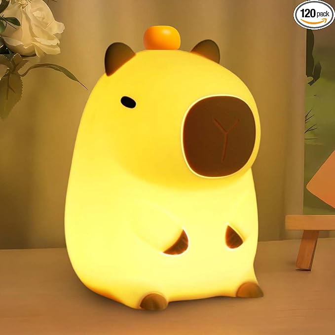 Capybara Night Light,Cute Silicone Squishy LED Animal Lamp,Dimmable Nursery Nightlight,Rechargeable Bedside Table Lamp with Touch Control,Xmas Birthday Gifts for Toddler,Breastfeeding