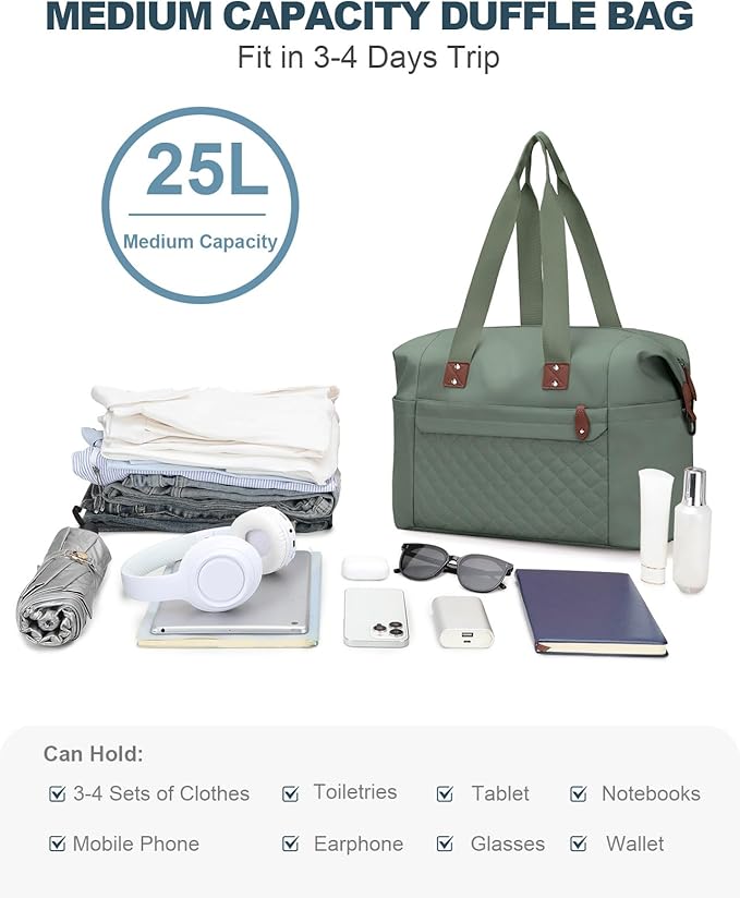 Travel Duffle Bag, Waterproof Weekender Overnight Hospital Bags for Women Men with Toiletry Bag Lightweight Carry on Personal Item Duffle Gym Bag for Travel, Airplanes, Sports