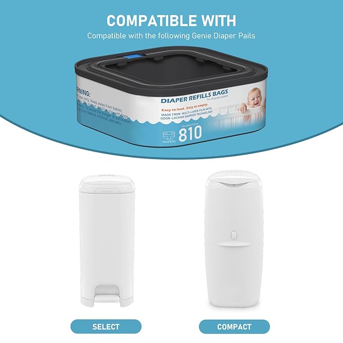 Jumbo Square Refills Disposal Bags Refill Compatible with Diaper Genie Classic, Compact and Select Pails, Hold Up to 810 Newborn-Sized Diapers Per Refill, Pack of 3