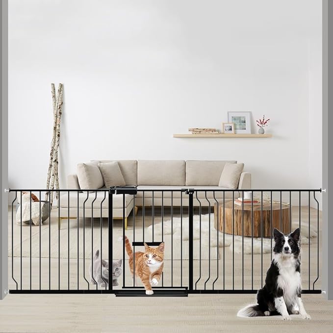 Extra Wide Dog Gates for Doorways 81.1"-90.55" Extra Wide Dog Gate with Door,Baby Gate with Cat Door Pressure Mounted Pet Gate