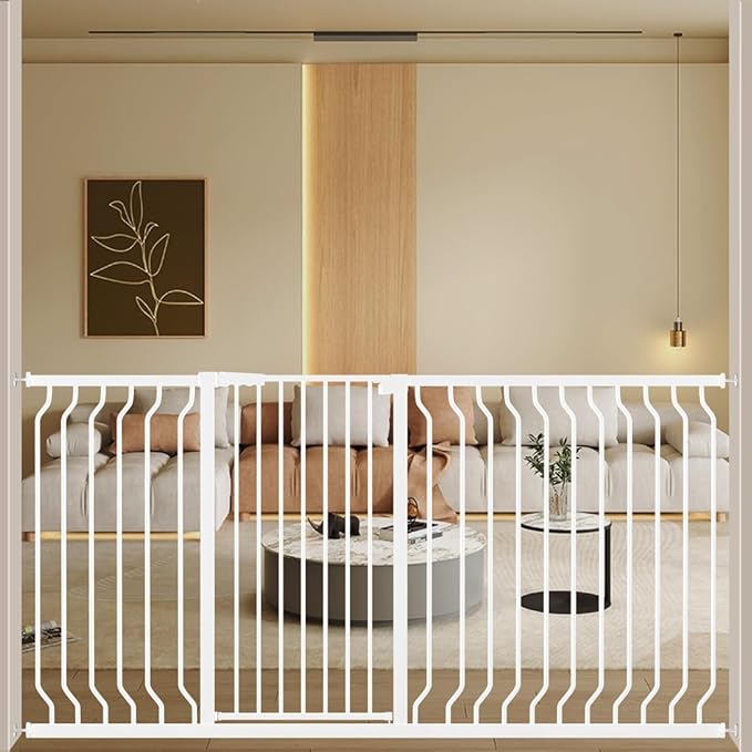ALLAIBB White 40.55" Extra Tall Wide 57.48-74.4" Baby Gate Pressure Mounted Walk Through Child Kids Safety Toddler Tension Pet Dog Gates with Extension for Doorways Kitchen