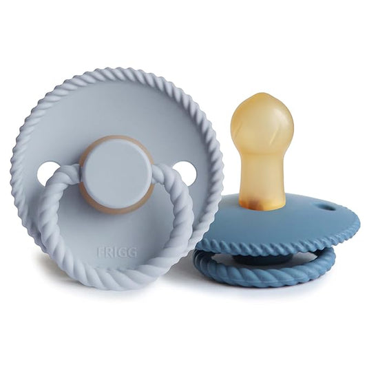 FRIGG Rope Natural Rubber Baby Pacifier | Made in Denmark | BPA-Free (Powder Blue/Ocean View, 0-6 Months)