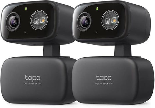 Tapo 2K 3MP Pan/Tilt Indoor/Outdoor Security Camera, Free Person/Baby Cry Detect & Track, 360° View, Color Night Vision, SD/Cloud Storage, Works w/Alexa & Google Home, HybridCam 360, Black (2-Pack)