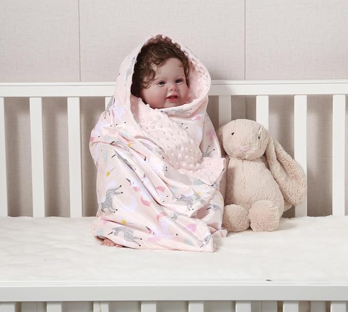 CREVENT Minky Baby Blanket for Girls - Soft Plush Receiving Blanket for Newborns - 30x40 Inches (Unicorn)