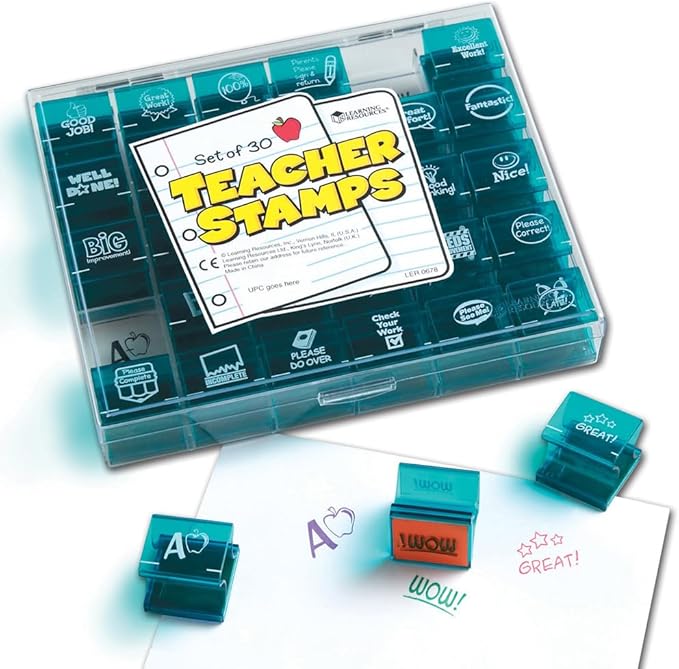 Learning Resources Jumbo Illustrated Teacher Stamps, Set of 30, Ages 3+, Messages Stamps for Homework School Classroom, Back to School Supplies,Teacher Supplies
