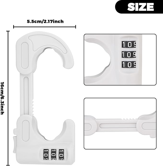 4 Pack Cabinet Locks with Combination Baby Proof Cabinet Door Lock Multifunctional Adjustable Child Safety Lock Knobs Door Lock for Home Refrigerator Doors Cabinet Knobs Double-Door Cabinet (White)