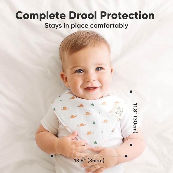 8-Pack Organic Baby Bandana Bibs for Boys, Girls - Super Absorbent Triangle Baby Bibs for Drooling and Teething Infant, 100% Cotton Extra Soft for Newborn, Infant 0-36 Months (Roarsome)