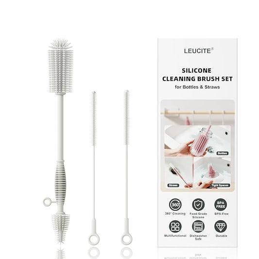 Silicone Cleaning Brush Kit,Water Bottle and Straw Cleaner Brush Set for Tumbler,Baby Bottle,Breast Pump Part,Nipple,Sippy Cup,Glass,Dishwasher Safe,BPA Free,3 Pcs