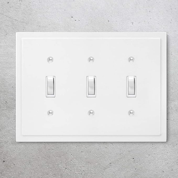 Modern Edge Decorative Wall Plate Switch Plate Outlet Cover, Durable Solid Zinc Alloy (Triple Toggle, White)