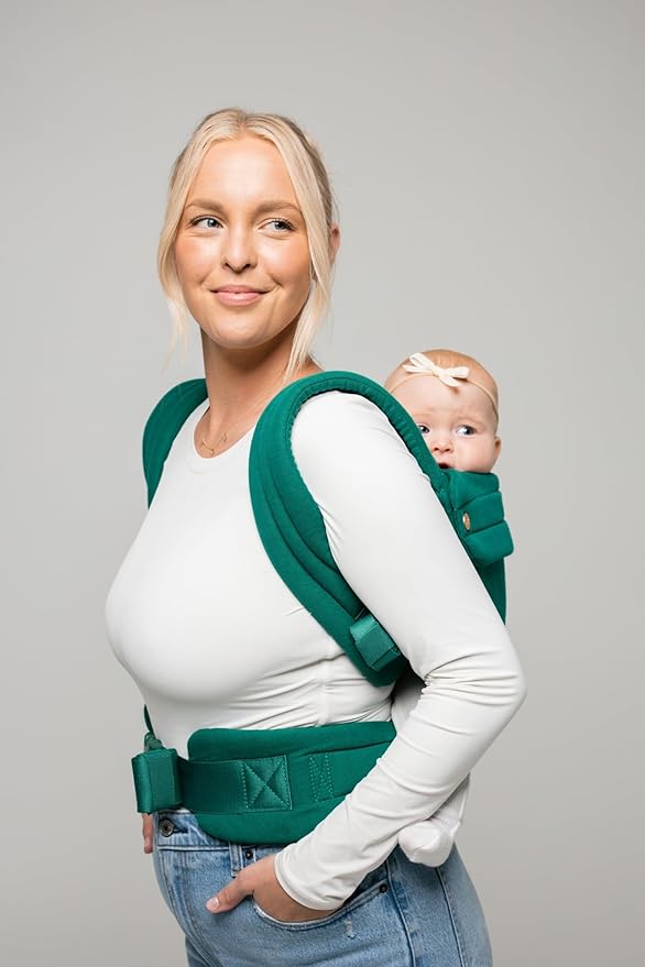 Mabē Monarch Ergonomic Baby Carrier – Premium Cotton Soft Structured Newborn to Toddler Carrier with Hip-Healthy Design, 3 Carry Positions (7-35lbs), Lightweight & Breathable, (Evergreen)
