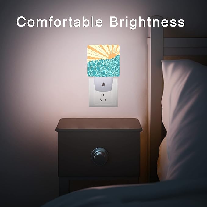 Waves Night Light,Sea Landscape Sun Plug-in Night Lights with Dusk-to-Dawn Sensor for Women/Girls/Boys Gift Sleep Friendly lamp for Bedroom, Bathroom and Living Room,0.5W