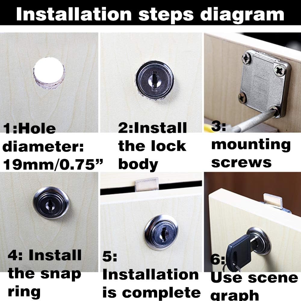 Drawer Lock Letter Box Lock Desktop Lock Door Lock.Suitable for Wooden cabinets.Model CT-138-22, ((Hole Diameter 0.75 inch / 19MM) for Door Panels with a Thickness of 17 mm-22 mm. 1pcs [Black]