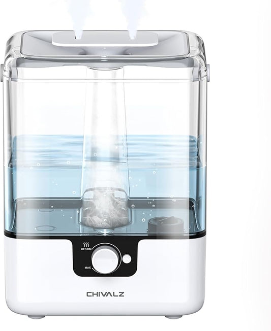 CHIVALZ Humidifiers for Bedroom, 6L Cool Mist Humidifiers for Baby Nursery, 26dB Quiet, 50H Runtime, Top Fill Humidifier for Large Room, Home, Plants, Nightlight, Oil Diffuser 1 Pack White