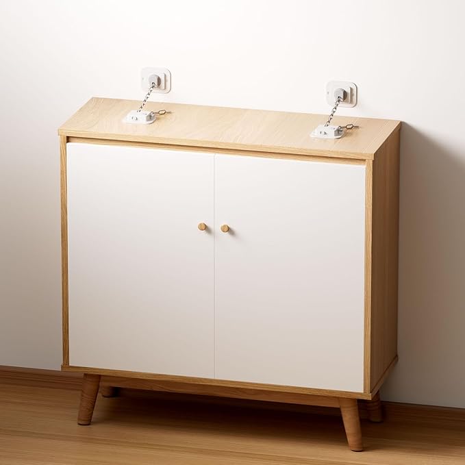 YEYA Upgraded Anti-Tip No Drill Furniture Anchor with 3M Adhesive 10" Adjustable Straps, Baby Proofing Wall Anchors for Child Safety, Playroom Essentials 2P