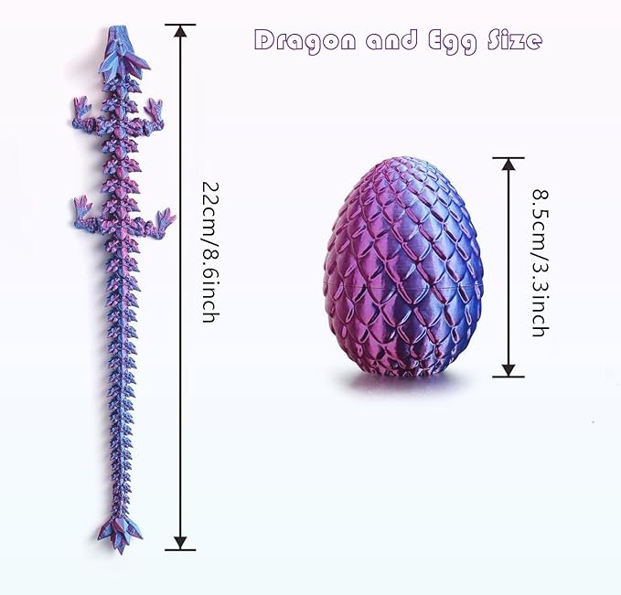 3D Printed Dragon Egg, 3D Printer Articulated Crystal Dragon Fidget Toy for Teen Boy Kid