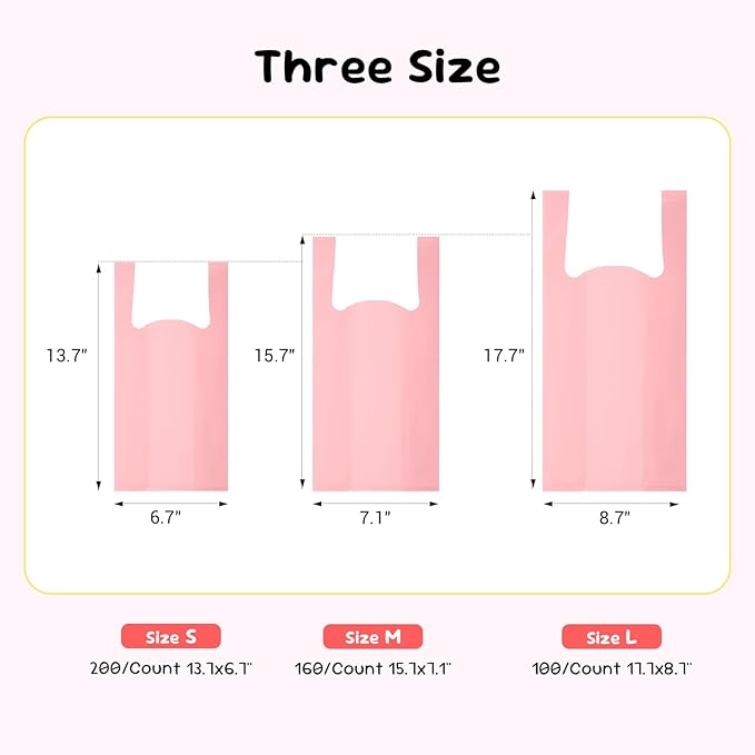 Odor Sealing Disposable Diaper Bags with Tie Handle, 200 count, Large Capacity, Unscented & Durable Diaper Trash Bags for Home & Baby Travel Use (Color:Pink)