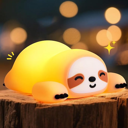 Cute Sloth Night Light for Kids, 3-Level Dimmable Nursery Nightlight, Silicone Squishy Light Up Sloth Gifts, Rechargeable Bedside Touch Lamp for Breastfeeding Toddler Baby Kids Decor