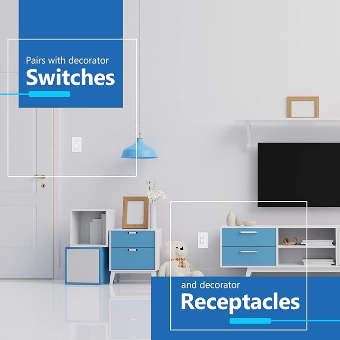 LIDER Matte Finish Decorator Switch Cover, Screwless Wall Plate, Mid-Size 1-Gang 4.88" x 3.11", Unbreakable Polycarbonate Thermoplastic, UL Listed, LSWP-31M-W10P, White, 10 pack