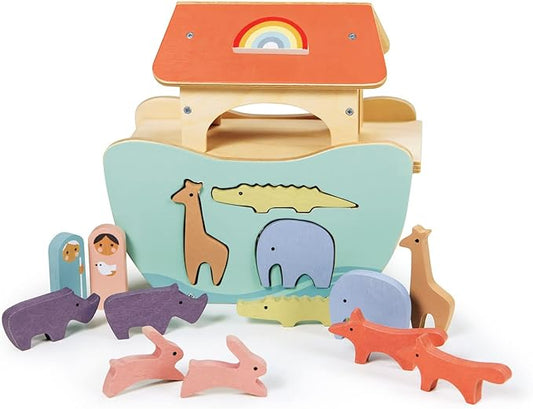 Tender Leaf Toys - Little Noah’s Ark - Wooden Animal Shape Sorting Toy - Compact and Made for Little Hands, Improve Hand-Eye Coordination and Concentration for Boys and Girls - Age 2+