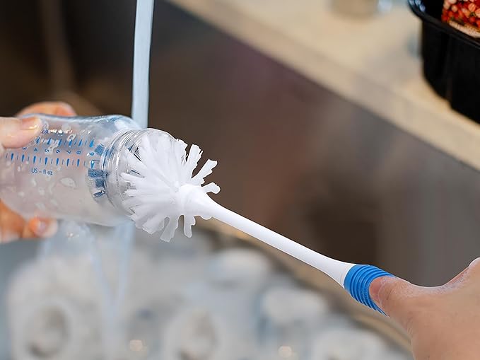 Bottle Brush Cleaner, Long Handle Bottle Brush with Dual Bristles for Water Bottles, Glassware, Mugs, Sports & Baby Bottles Cleaning, Blue 3 Pack