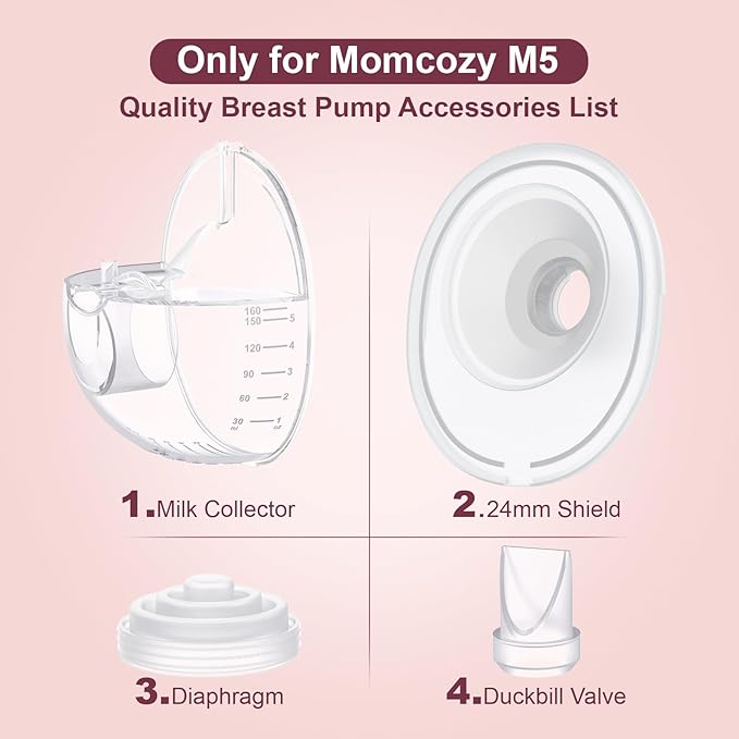 Two Complete Sets Compatible with Momcozy M5 Breast Pump Replacement Parts, 24mm Collection Cup and 15/17/19/21mm 8pcs Flange Size Kit for M5 only, not Other Models