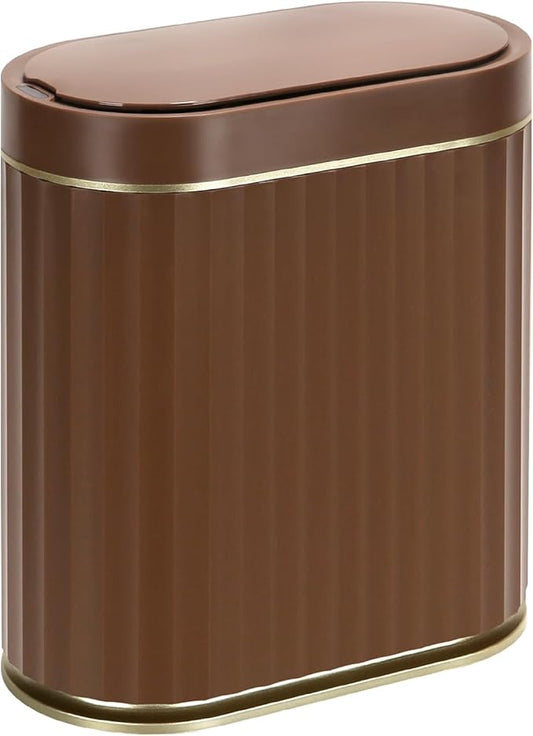 ELPHECO Bathroom Motion Sensor Trash can 2 Gallon Automatic Garbage Can, Slim Plastic Smart Trash Can with Lid, Commercial Intelligent Trash Bin for Bedroom, Bathroom, Office, Brown