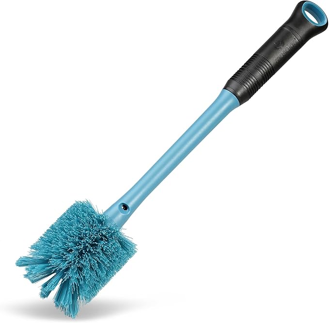 2-in-1 Water Bottle Brush and Straw Cleaner Brush, Long Handle Scrub Brush with Replaceable Head for Water Bottles, Glasswares, Mugs, Flasks, Tumblers, Vases, and Kitchen Sink, Smokey Blue