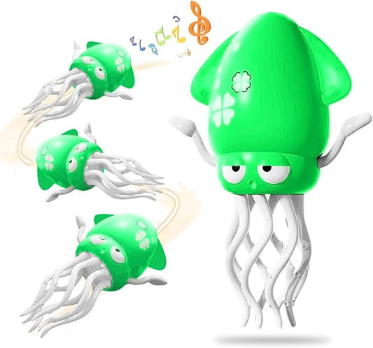 Dancing Octopus Toy Magic Electric Playful Tummy Time Toy, Auto Evasion Crawling Dancing Octopus with Fishing Rod for Baby Toddlers for 3 4 5 6 Year Old Kids Boy Girl Birthday Gifts (Cyan)