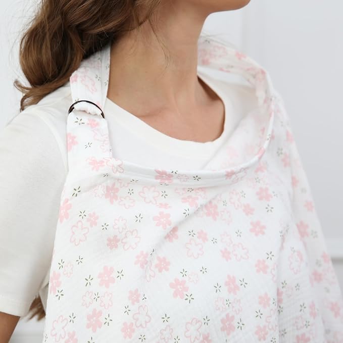 Nursing Cover for Baby Breastfeeding with Rigid Hoop, Breathable Soft 100% Muslin Cotton, Baby Breast Feeding & Pumping Apron (Lovely Flower)