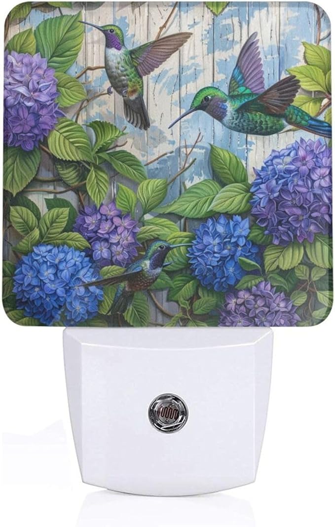 Led Night Light, Floral Hydrangea Hummingbird Decorative Plug in Nightlights,with Smart Auto Dusk to Dawn Night Light for Bedroom, Kitchen, Nursery, Bathroom